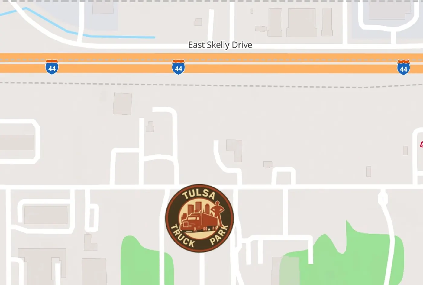 Map of Tulsa truck parking at 15046 E Admiral Place near I-44 exit 238
